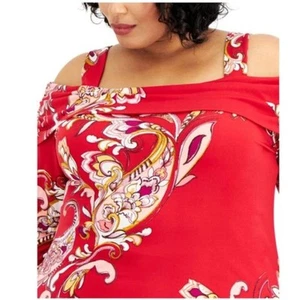 JM Collection Cold Shoulder Paisley Print Top - Picture 1 of 9