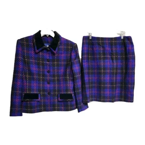 Kasper Company A.S.L. Traje falda escocesa azul eléctrico de lana para mujer talla 16 abuela - Imagen 1 de 10