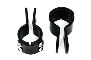 BLACK 1-1/4" MOUNT FRAME TUBE CLAMPS PAIR HARLEY BOBBER CHOPPER FOOTPEG LIGHTS - Picture 1 of 4