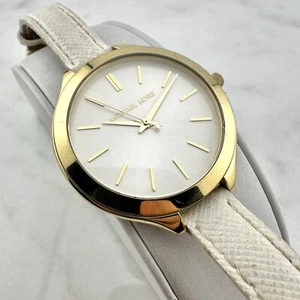 Michael Kors Slim Runway Watch MK-2273 Womens 41mm White Leather - New Battery - Picture 1 of 16