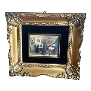 VINTAGE JUDAICA OIL PAINTING ON CELLULOID RABBIS WALL ART MINIATURE SIGNED - Picture 1 of 9