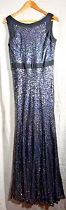 Badgley Mischka Saphire Blue Sequin Gown Sz 10 Draped Bottom Formal Luxury $770 - Picture 1 of 18