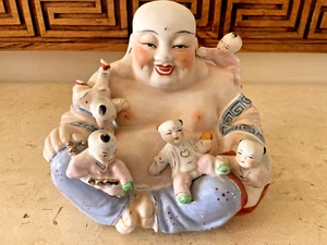Exquisite Vintage Ceramic Happy Buddha Figure with Kids. 21 x 17 cm - Picture 1 of 11
