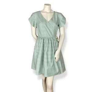 Handmade Wrap Dress Green Metallic Tulip Sleeves Twee Pockets Gathered Skirt - Picture 1 of 13