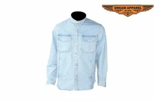 Men's Motorcycle Denim Shirt with Snapped Front Closure and Multiple Pockets - Picture 1 of 9