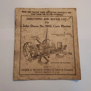 John Deere 1939 de colección número Lista de instrucciones y reparaciones para macetas de maíz 999 L - Imagen 1 de 4