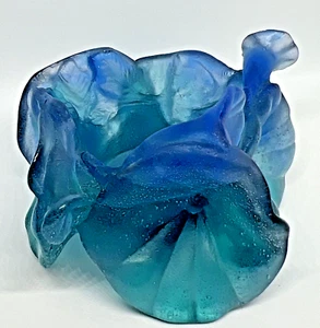 DAUM Votive Candle Holder PATE DE VERRE FRENCH CRYSTAL Teal/Blue MORNING GLORY - Picture 1 of 10