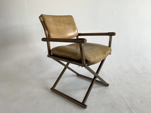 +4 Vintage MidCentury Modern Daystrom Style Brass Naugahyde Wood Directors Chair Cover