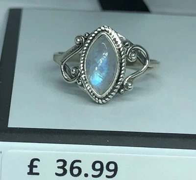 925 Sterling Silver Marquise Natural Moonstone Gemstone Ring RRP £36.99 Boxed - Image 1 of 4