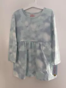 Cat & Jack Kid Girls Tie-Dye Cotton Blend Fit & Flare Long Sleeve Dress Blue 4/5 - Picture 1 of 4