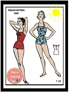 1950's Pin Up Swimsuit - French Vintage Sewing Pattern - Picture 1 of 1