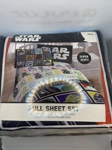 Star Wars Full Sheet Set grid yoda darth cp3o R2D2 cotton ultra soft  - Picture 1 of 2