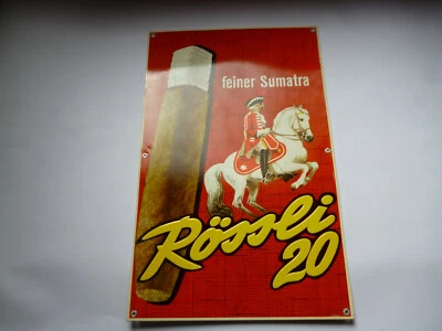 Rössli 20 feiner Sumatra Orig. altes Blechschild Zigarren 1960er J. kein Email - Bild 1 von 4