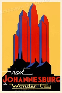 1930s Visit Johannesburg South Africa Vintage Style Travel Poster - 24x36 - Picture 1 of 3