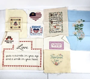 Vtg Lot of 9 Finished Completed Cross Stitch Patriotic Bear Floral Heart Love - Picture 1 of 16