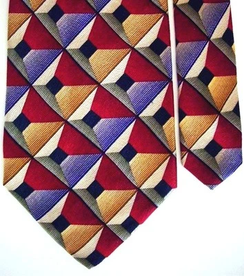 Corbata de cuello geométrica de seda para hombre John Blair roja multi clásica 4" x 59 1/2" Foto 1 de 2