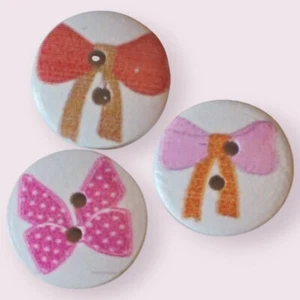 Bow Pattern Round Wooden Buttons Size 15mm Knitting Sewing Children's Buttons - Picture 1 of 38