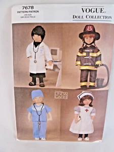 Vogue 7678 18" Doll clothes pattern Dr. Lab Coat Firefighter Scrubs Nurse NEW - Picture 1 of 1