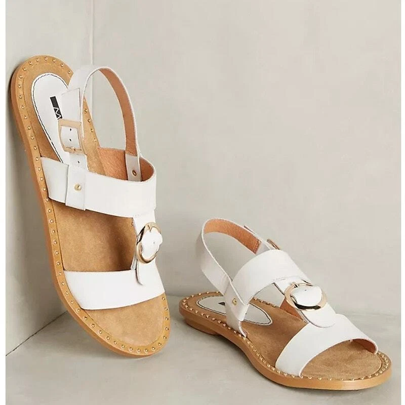 Matiko Aria White Leather Studded Flat Heel Slingback Sandals Womens Size 8.5 - Image 1 of 4