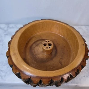 Vintage Wood Tree Bark Nut Bowl Handmade Rustic Brown Felt Bottom - Picture 1 of 6