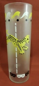 Vintage Libbey Carousel Merry Go Round Frosted Tom Collins Glass Yellow Leopard - Picture 1 of 3