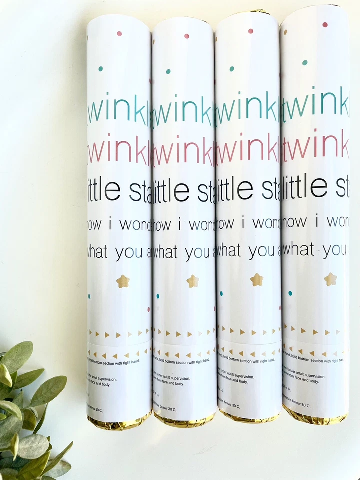 Cañones de confeti Gender Reveal - DISEÑO TWINKLE TWINKLE - Juego de 4 (2 azules/2 rosas) Foto 1 de 4