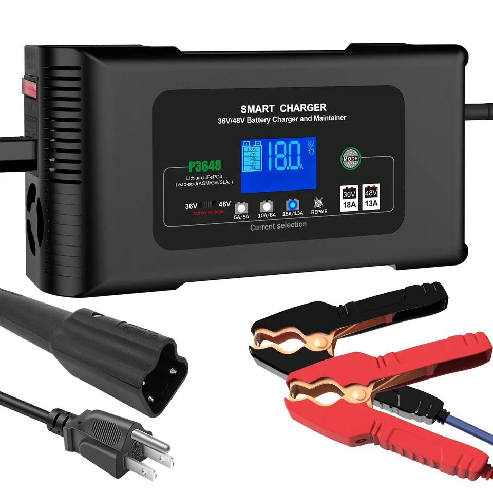 Cargador de batería de carro de golf 36V 18A 48V 13A plomo litio Lifepo4 con enchufe YAMAHA Foto 1 de 4
