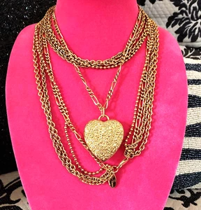 Vintage Betsey Johnson Gold Daisy Heart Locket Multi Chain Dress Watch Necklace - Picture 1 of 13