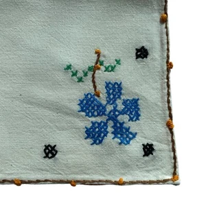 Fazzoletto Marrone Beige 10,5x11” Hankie Punto Croce Fiori Floreale Blu - Foto 1 di 4