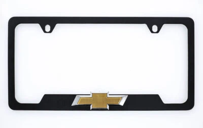 3D Chevy Gold Bowtie Black Metal License Plate Frame Holder - Image 1 of 4