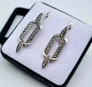 Pendientes piedras preciosas de marcasita natural, plata de ley 925 - Imagen 1 de 3