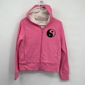 Old Navy Yin Yang Girls Pink Sherpa Lined Sweatshirt Hoodie XL 14-16 Thumb Holes - Picture 1 of 7