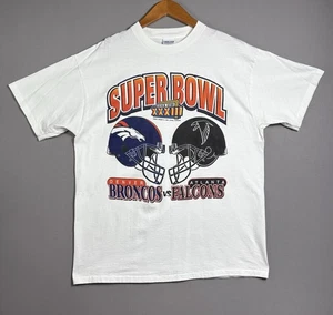 Vintage 90s 1999 Atlanta Falcons Denver Broncos Super Bowl XXXIII Helmet Tee XL - Picture 1 of 24