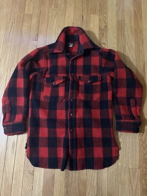 Camisa de franela de lana pesada a cuadros Woolrich Buffalo vintage para hombre mediana roja negra Foto 1 de 4