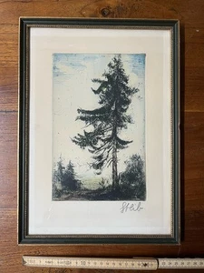 Farb-Radierung Josef Steib „Die Wettertanne“ 1955 - Bild 1 von 5