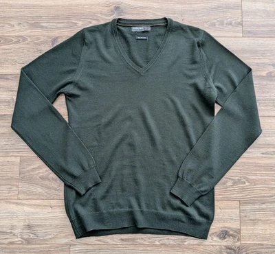 Zara Merino Wool Sweater Mens Forest Green Slim Fit V-Neck - M EUC - Image 1 of 4