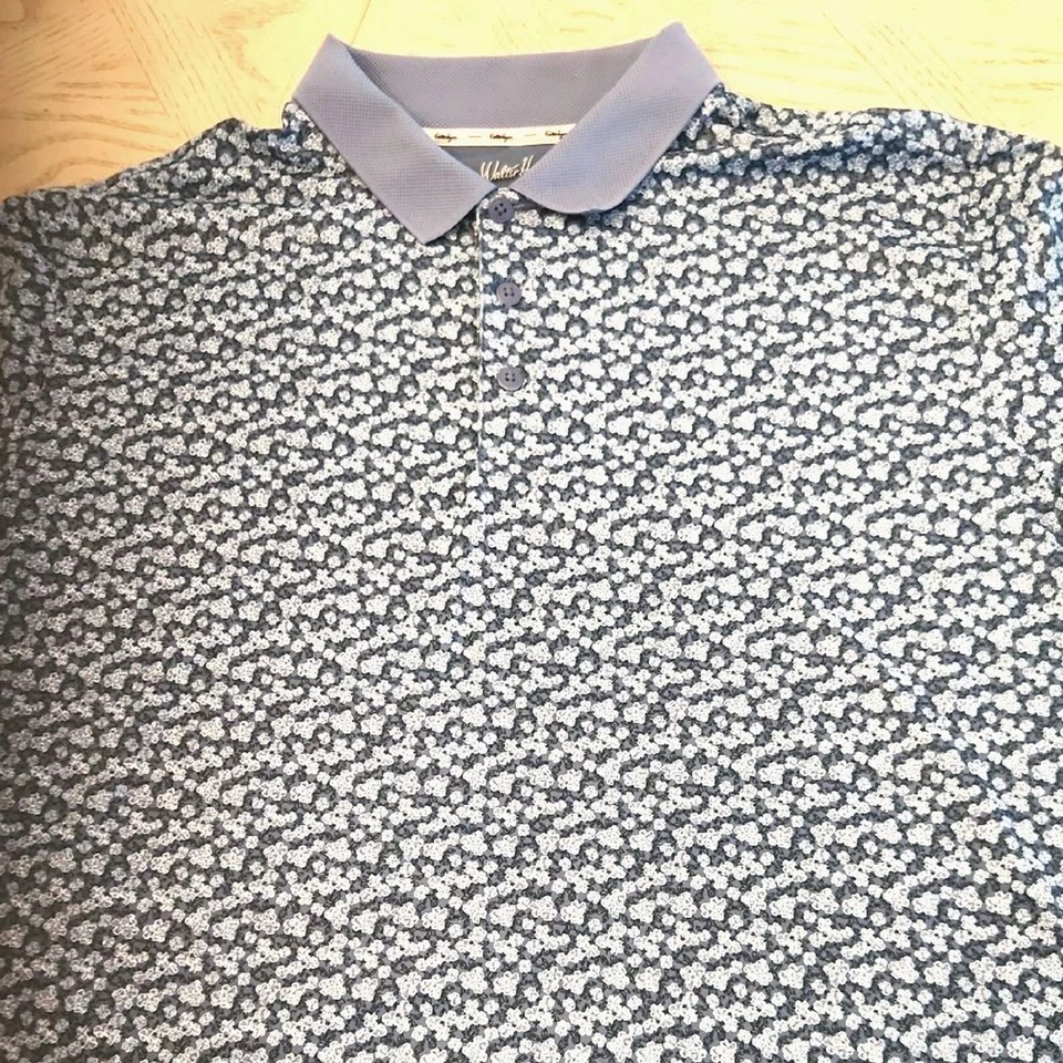 Walter Hagen Performance 高尔夫蓝色和白色图案 Polo 男式 XL 码全新 — 第 1/4 张图片