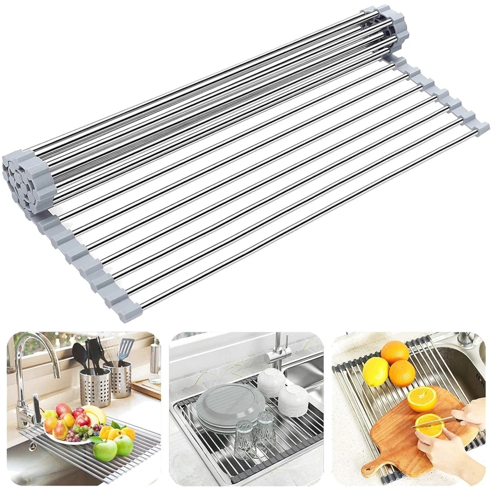 Searik Over The Sink Dish Drying Rack Roll up 17.7"x11.8" Gray