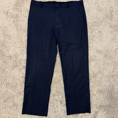 Murano Zac Dress Pants Mens 36x32 (37x30) Navy Glen Check Classic Flat Front - Image 1 of 4