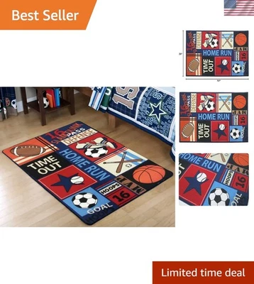 Kids Sports Rug Nylon Carpet Playroom Non Slip Fun Sport Cartoon Pattern - Image 1 of 4