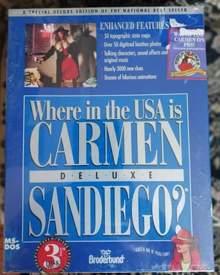 Where in the U.S.A. Is Carmen Sandiego? Deluxe IBM/Tandy 1992 Sealed NIB! - Image 1 of 2