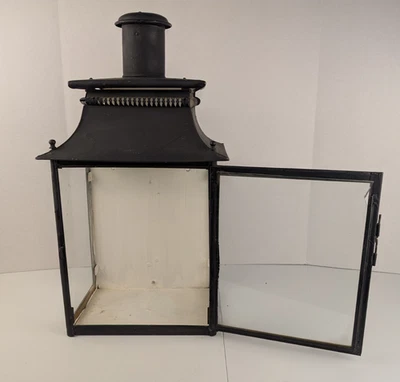 Large Metal Glass Lantern Rustic Farmhouse Decor Black Hanging Candle Holder - Image 1 of 4