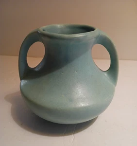 Vintage Arts & Crafts Pottery Vase Green With Double Handles - Picture 1 of 9
