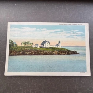 LIGHTHOUSE POSTCARD Negro Island Light Camden Maine ME Linen Curt Teich 1948 - Picture 1 of 2