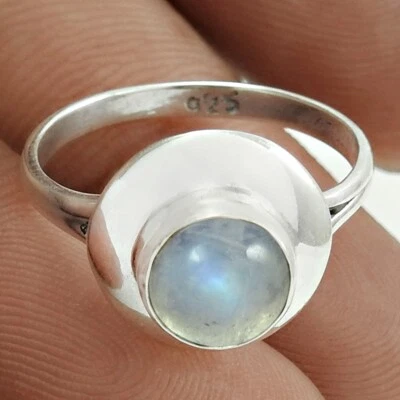 Anillo de cóctel de piedra lunar arco iris natural talla 6,5 plata de ley 925 W1 Foto 1 de 4