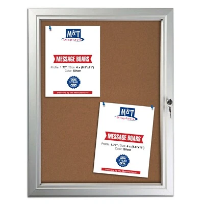 Enclosed Cork Bulletin Board Aluminum Silver Outdoor Noticeboard 4-6-9x(8.5x11) - Image 1 of 4