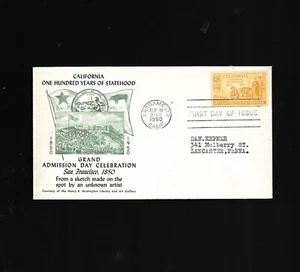 California Statehood First Day- Fulton Cachet- "Artist Sketch Cachet"- Scott 997 - Picture 1 of 1