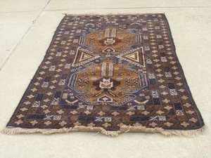 Vintage Afghan Baluchi Rug Carpet 44"x84" Geometrical Double Medallion Design - Picture 1 of 12