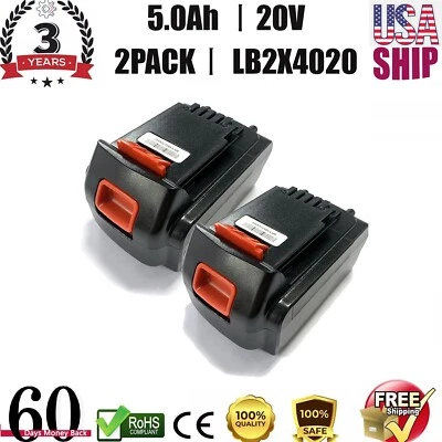2X 5.0Ah 20V Lithium-ion Battery For Black & Decker 20 Volt MAX LBXR20 LB2X4020