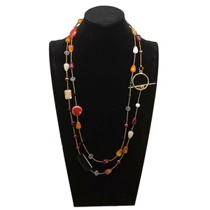 collana lunga multifilo multistrato multicolore boho hippie bijoux pietre dure - Foto 1 di 10